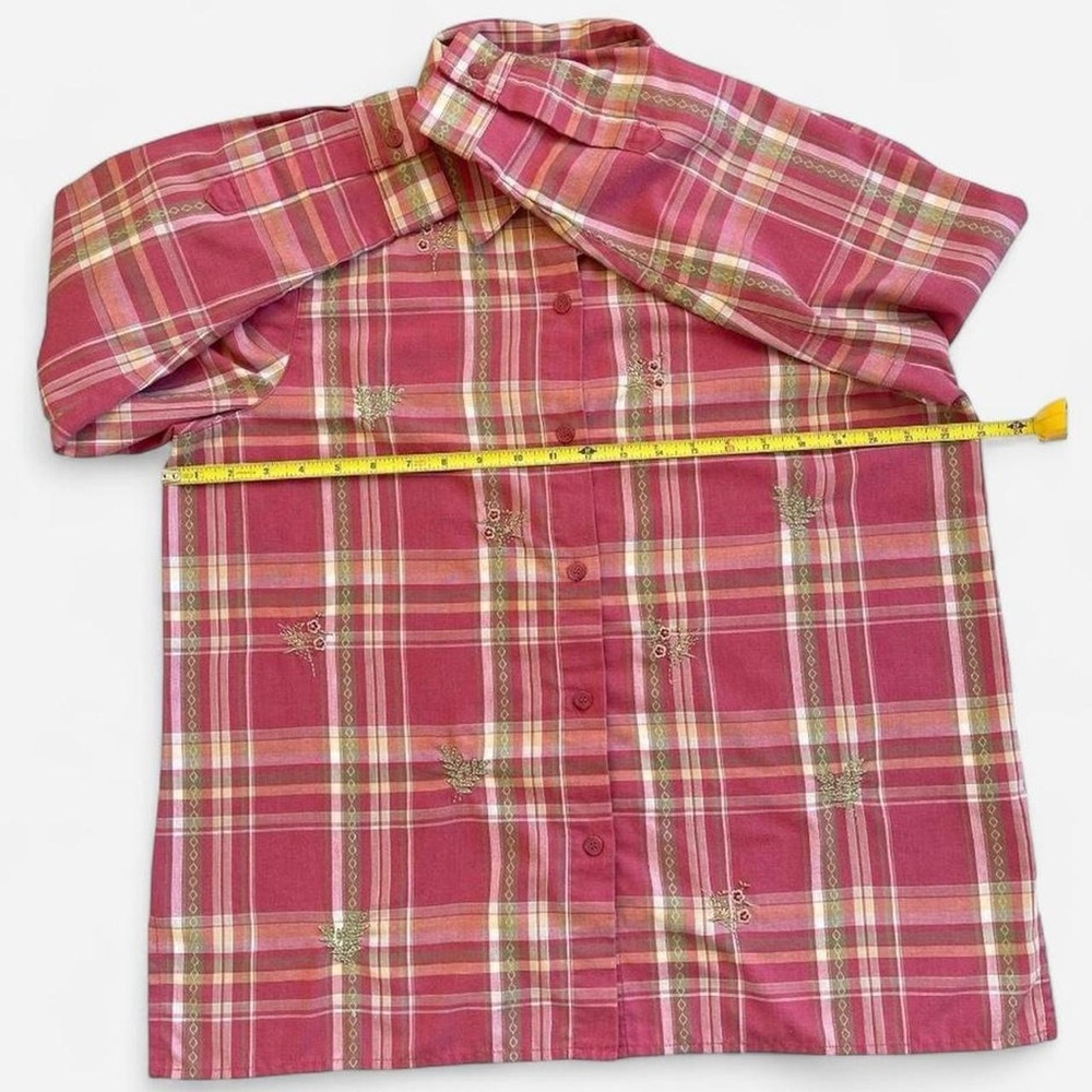 Vintage Alfred Dunner Pink Plaid Button Down Long Sleeve Shirt Flowers - Picture 4 of 7